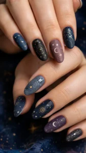 Celestial Map Nail Art Ideas for Midnight Detail