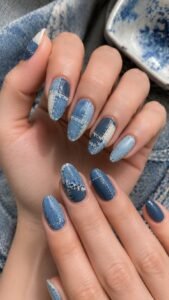 Denim Patchwork Nail Art Designs for Casual Style