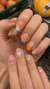 Grocery Price Sticker Nails With Punchy Retro Color