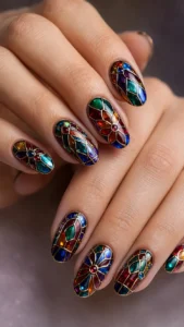 Stained Glass Mosaic Nail Art Ideas for Jewel Like Color