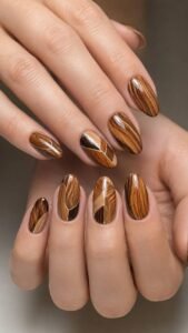 Wood Marquetry Nail Art Designs for Warm Pattern