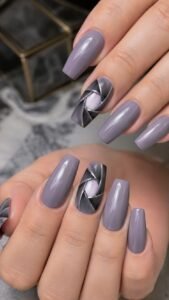 Close Charcoal Blades Around a Lilac Center
