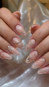 Draped Necklace Prom Nails With Elegant Crystal Lines