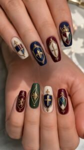 Heraldic Shield Nails With Bold Court Symbols
