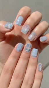 Ice Cube Tray Light Blue Nails With Frosted Square Texture