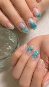 Layer Aqua Windows Over Clear Nails