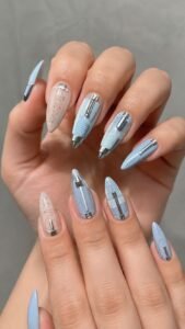 Mechanical Pencil Light Blue Nails With Precise Silver Details