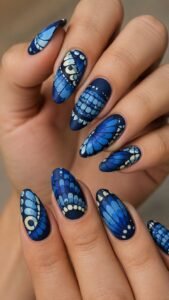 Morpho Wing Navy Nails With Layered Scale Geometry