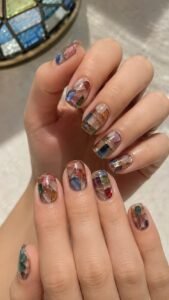 Mosaic Window Nails With Tiny Jewel Panels