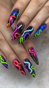 Neon Tube Acrylic Nails With Raised Electric Paths