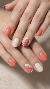 Open Coral Panels Across a Cream Base