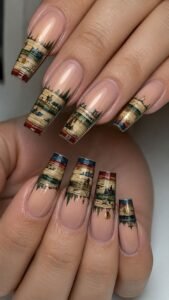 Painted Book Edge Acrylic Nails With Hidden Image Illusions