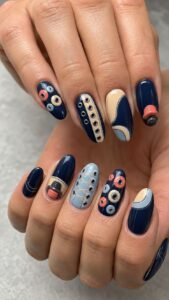 Roller Skate Navy Nails With Energetic Retro Parts