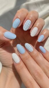 Seersucker Light Blue Nails With Airy Fabric Texture