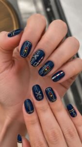 Train Signal Navy Nails With Graphic Travel Details
